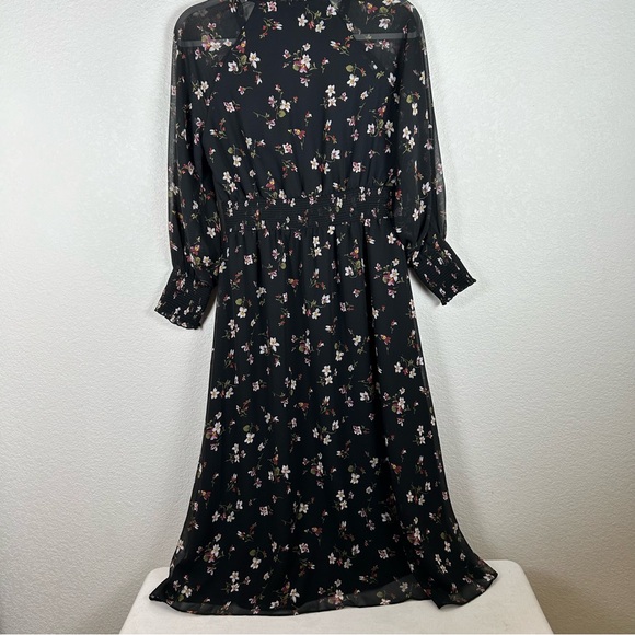 Madewell SP peasant faux wrap, v-neck, midi dress w/waist smocking and cuffs, - Picture 5 of 10